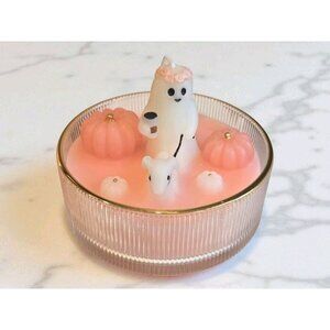 New Large Pink Spooky Ghost W/ Dog Halloween Holiday Candle Home Decor Gift